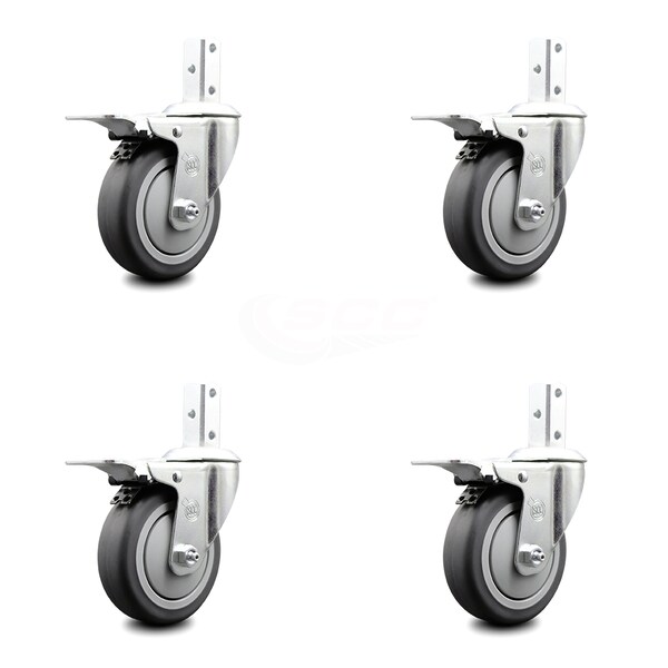 Service Caster 4 Inch Thermoplastic Rubber 7/8 Inch Square Stem Caster Set Total Lock Brake SCC SCC-SQTTL20S414-TPRB-78-4 - main